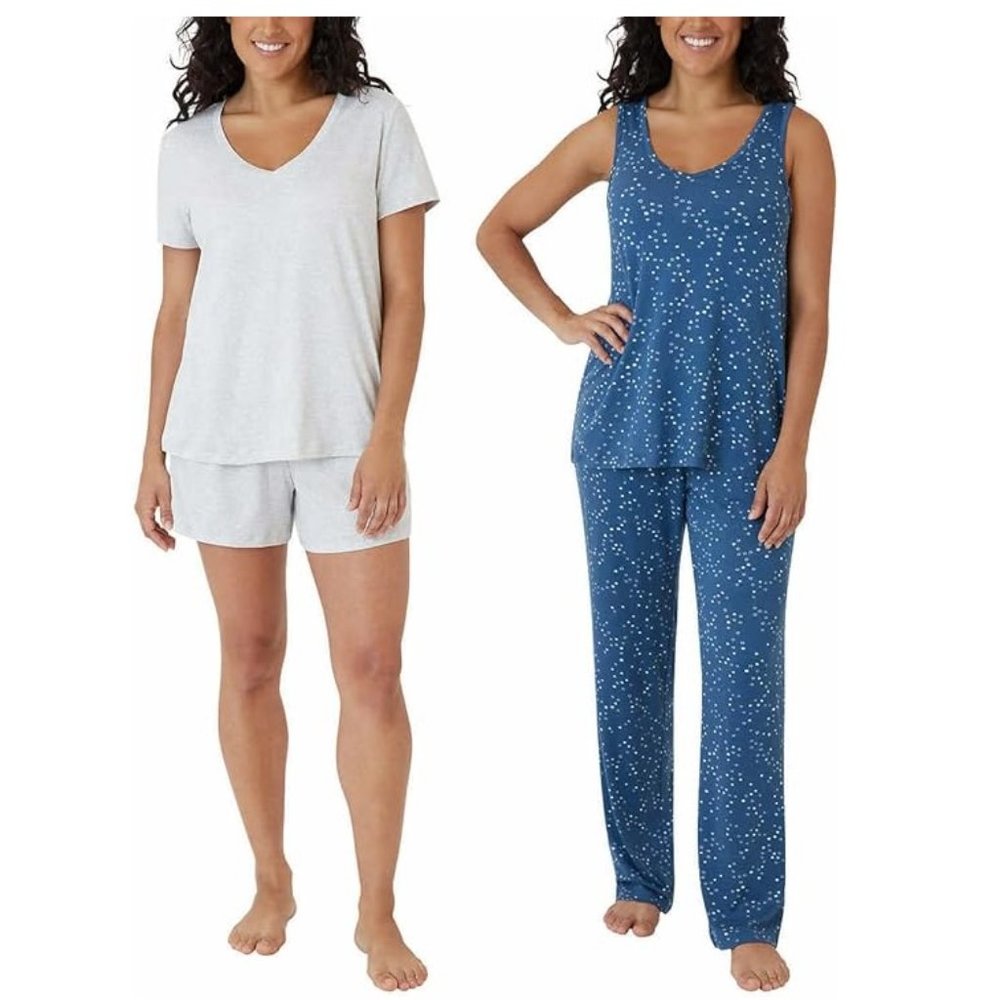 NWT Eddie Bauer Women's 4 Piece Pajama Sleep Set Gray Blue Size L $60 EE357